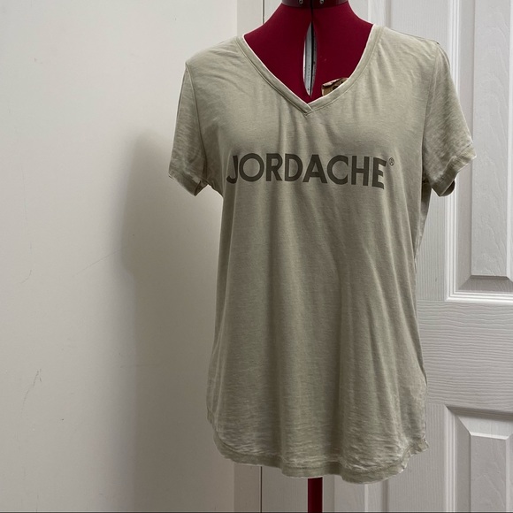 JORDACHE women army green cream tone V neck T-shirt. Size M. Used. - Picture 1 of 6